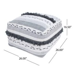 Karim Faux Yarn Large Pouf, Ivory Grey -House Furnish World GUEST 7dfbb86c d23e 48ca 859d 2e05f9449434