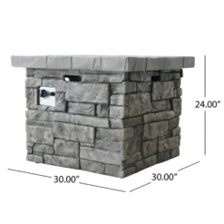 30" Outdoor Square MgO Propane Fire Pit - 40,000 BTU, Grey -House Furnish World GUEST 7e2e8495 87e9 44e9 9441 0260782a742d