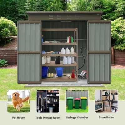 Outdoor Storage Shed 6x4 FT, Metal Tool Sheds Storage House With Lockable Double Door, Large Bike Shed Waterproof For Garden, Backyard, Lawn 5 Outdoor Storage Shed 6x4 FT, Metal Tool Sheds Storage House With Lockable Double Door, Large Bike Shed Waterproof For Garden, Backyard, Lawn - Image 5