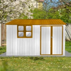 Metal Garden Sheds 10ftx8ft Outdoor Storage Sheds White+yellow With Window -House Furnish World GUEST 7ed4e287 f603 4477 a56a 3db066be9f05