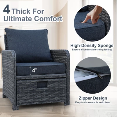 5 Pieces Wicker Patio Furniture Set Outdoor Patio Chairs With Ottomans Conversation Furniture With Coffetable For Poolside Garden Balcony 6 5 Pieces Wicker Patio Furniture Set Outdoor Patio Chairs With Ottomans Conversation Furniture With Coffetable For Poolside Garden Balcony - Image 6