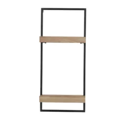 12x6x27" Iron And Wood Wall Shelf With Two Shelves