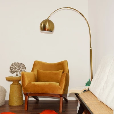 Oasis Long Arm Gold Brass Adjustable Floor Lamp With Round White Marble Base 3 Oasis Long Arm Gold Brass Adjustable Floor Lamp With Round White Marble Base - Image 3