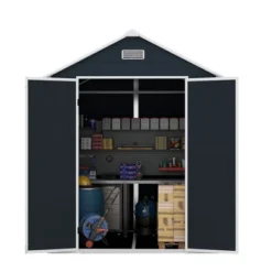 6*6ft Resin Storage Shed, High Quality Pp Material, Rust And UV Proof, Large Storage Space, 12mm Thick Pp Board, HD Window Lighting Dark Gray -House Furnish World GUEST 81ee21d7 726e 4803 97e4 7a3bdd10ce5d