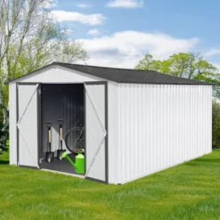 Metal Garden Sheds 12ftx10ft Outdoor Storage Sheds White+Grey -House Furnish World GUEST 82421821 5590 423a ba72 58d28c68187a