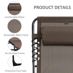Outsunny Reclining Chaise Lounge Chair, Portable Sun Lounger, Folding Camping Cot, With Adjustable Backrest And Removable Pillow, For Garden,Brown -House Furnish World GUEST 82693231 11cd 49fb 998e eaddfa491e7c