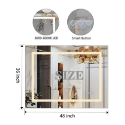 48x36inch LED Bathroom Mirror,3000-6000K Gradient Front And Backlit LED Mirror For Bathroom,3Colors Dimmable,IP54 Enhanced Anti-Fog -House Furnish World GUEST 82bd8736 b7b5 44e9 b669 f61842039eab
