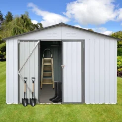 Metal Garden Sheds 12ftx10ft Outdoor Storage Sheds White+Grey -House Furnish World GUEST 83298512 a065 4ec3 a7fc 2ee04241cdf0