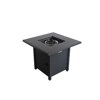 30" Powder-Coated Metal Fire Pit With Smoked Glass Surface 1 30" Powder-Coated Metal Fire Pit With Smoked Glass Surface