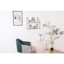 Floating Shelf With Metal Brackets, Wall Mounted Rustic Wood Wall Storage, Various Decorations Hanging Display (2-Tier ¨C Natural Wood) -House Furnish World GUEST 83d1f138 d6ab 4200 b18f fc3125b374b7
