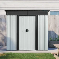 6ft X 5ft Outdoor Metal Storage Shed With Lockable Sliding Doors And Transparent Plate For Garden, Lawn ( White And Black ) -House Furnish World GUEST 83dc6d11 ace3 4e8f 9b7d 786a0a7976af