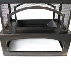 37-Inch Rectangular Metal Outdoor Wood Burning Fireplace,Outdoor Fireplace With Built-in Log Storage And Poker-Brushed Bronze,Log Burner Fire Pit -House Furnish World GUEST 840e5510 2785 4763 a987 027d676455bd