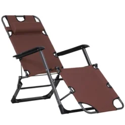 Outsunny Folding Chaise Lounge Chair For Outside, 2-in-1 Tanning Chair With Pillow & Pocket, Adjustable Pool Chair For Beach, Patio, Lawn, Deck, Brown -House Furnish World GUEST 843b2d61 eac2 4bfa a476 a4cfd6daaeb8