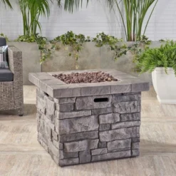 30" Outdoor Square MgO Propane Fire Pit - 40,000 BTU, Grey -House Furnish World GUEST 85272696 a9d3 479d 817e b6575100cb6d