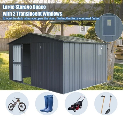 Backyard Storage Shed 11'x12.5'with Galvanized Steel Frame & Windows,Garden Shed,Utility Tool Storage Room With Lockable Door For Patio(Dark Gray) 2 Backyard Storage Shed 11'x12.5'with Galvanized Steel Frame & Windows,Garden Shed,Utility Tool Storage Room With Lockable Door For Patio(Dark Gray) - Image 2