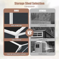 8*7ft Outdoor Storage Shed, Outdoor Resin Shed With Two-Window And Double-Door, Plastic Shed With Floor For Garden, Patio, Yard, Lawn (Dark Gray) -House Furnish World GUEST 8778d2b9 cc76 4e06 81ed 05ab7e30c5df