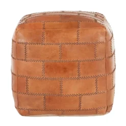 Cobbler Industrial Pouf In Brown Leather By LumiSource -House Furnish World GUEST 87ffc00e aba1 4f14 a81f 14f23e6959a3