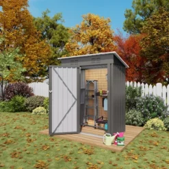 5X3 FT Outdoor Storage Shed, Tool Shed With Pitched Roof And Lockable Door Compact Metal Tool Shed For Garden, Backyard, Patio,Bike Storage, Gray -House Furnish World GUEST 884514d3 d29e 43c7 b591 869b0d9cda45