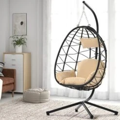 Egg Chair With Stand Indoor Outdoor Swing Chair Patio Wicker Hanging Egg Chair Hanging Basket Chair Hammock Chair With Stand For Bedroom Room Balcony