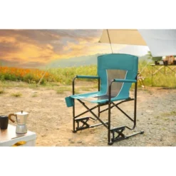 Outdoor Freestyle Rocker Camping Chair Portable Folding Rocking Chair With Solid, Durable Armrests, Drink Holder & Comfortable Backrest -Blue -House Furnish World GUEST 8977efd5 e3df 40cf bc6e 500554f3207c