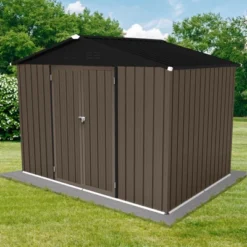 Metal Garden Sheds 8ft¡Á6ft Outdoor Storage Sheds Brown + Black -House Furnish World GUEST 8a434ffa 0e11 4a89 87d6 da41426d72b4