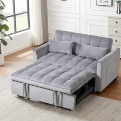Modern Polyester Loveseat Futon Sofa Couch Polyesterllout Bed, Small Love Seat Lounge Sofa W/Reclining Backrest, Toss Pillows, Pockets -House Furnish World GUEST 8bb76d18 d2f3 4f2f a9ca 73bd73c16588