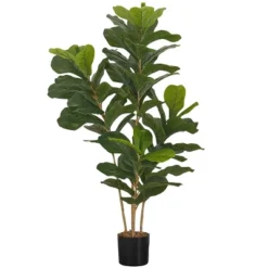 Artificial Plant, 41" Tall, Fiddle Tree, Indoor, Faux, Fake, Floor, Greenery, Potted, Real Touch, Decorative, Green Leaves, Black Pot