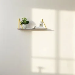 Palmer Floating Wall Decor Wall Mounted Rustic Decorative Hanging Metal Bracket Single Shelf For Books, Walnut/Chrome -House Furnish World GUEST 8d4f4fda 4371 48c9 9e65 0ff135f02e1c