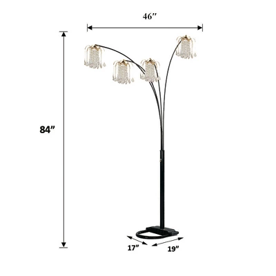 BLACK 4-HEAD CRYSTAL INSPIRED ARCH FLOOR LAMP 5 BLACK 4-HEAD CRYSTAL INSPIRED ARCH FLOOR LAMP - Image 5