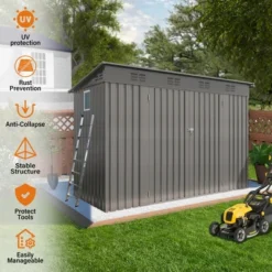 4 X 9 FT Outdoor Storage Shed, Metal Garden Shed Tool House With Sloping Roof,6 Vents And 2 Swing Doors For Backyard, Garden,Patio, Garage, Lawn, Gray -House Furnish World GUEST 8e3c264e e1a4 455e a037 ce9ea16753ce