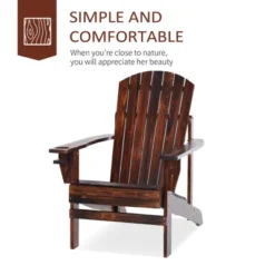 Outsunny Wooden Adirondack Chair, Outdoor Patio Lawn Chair With Cup Holder, Weather Resistant Lawn Furniture, Classic Lounge For Deck, Garden,Brown -House Furnish World GUEST 8eb448ef ffba 4b5b ace7 f11bb207816f
