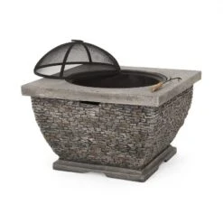 32" MgO Light-Weight Concrete Wood Burning Square Fire Pit, Grey -House Furnish World GUEST 8fff0058 c802 4cf3 b732 6de1873a61b7