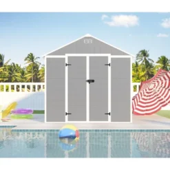 8*8ft Resin Storage Shed, High Quality Pp Material, Strong Structure, Waterproof, Rust And UV Proof, Large Storage Space, HD Window Lighting -House Furnish World GUEST 9053d52c c053 4c6a 9adc bf13ddf4aa4d