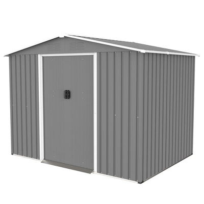8x6 FT Outdoor Tool Storage Shed With Metal Foundation & Lockable Doors, All Weather Metal Sheds For Garden, Patio, Backyard, Lawn, Gray 10 8x6 FT Outdoor Tool Storage Shed With Metal Foundation & Lockable Doors, All Weather Metal Sheds For Garden, Patio, Backyard, Lawn, Gray - Image 10