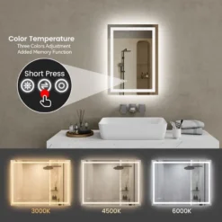 20in*28in LED Bathroom Mirror,Front-Lit And Back-Lit, Stepless Dimmable, 3 Colors CRI90+, Brightness Memory, Shatter-Proof,Anti-fog LED Vanity Mirror -House Furnish World GUEST 920ba97f e7bd 445d ad9c 3db399b1dd0e