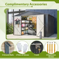 10X8 FT Outdoor Storage Shed, All Weather Metal Sheds With Lockable Doors, Tool Shed For Garden, Patio, Backyard, Lawn, Black -House Furnish World GUEST 92d24434 289a 456d b693 dc346c76766d