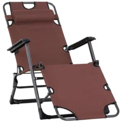 Outsunny Folding Chaise Lounge Chair For Outside, 2-in-1 Tanning Chair With Pillow & Pocket, Adjustable Pool Chair For Beach, Patio, Lawn, Deck, Brown -House Furnish World GUEST 92f63476 c992 4595 a3e3 73ea37d851dc