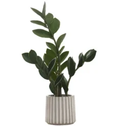 Artificial Plant, 20" Tall, Zz, Indoor, Faux, Fake, Table, Greenery, Potted, Real Touch, Decorative, Green Leaves, Grey Cement Pot
