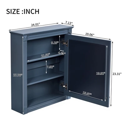 24'' X 27'' Wall Mounted Bathroom Storage Cabinet With Mirror, Medicine Cabinet With Height Adjustable Shelf, Over The Toilet Space Saver Cabinet 4 24'' X 27'' Wall Mounted Bathroom Storage Cabinet With Mirror, Medicine Cabinet With Height Adjustable Shelf, Over The Toilet Space Saver Cabinet - Image 4