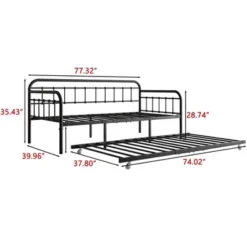 Twin Size Metal Daybed Frame With Trundle, Heavy Duty Steel Slat Support Sofa Bed Platform With Headboard, No Box Spring Needed, Black -House Furnish World GUEST 94517ea2 9377 46ce b579 c7c4e7d5f5f3
