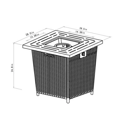 28" Propane Gas Fire Pit Table, 50000 BTU Square Steel Fire Pit With Beautiful Wicker Base For Outside Patio Deck Garden Backyard-Black 11 28" Propane Gas Fire Pit Table, 50000 BTU Square Steel Fire Pit With Beautiful Wicker Base For Outside Patio Deck Garden Backyard-Black - Image 11