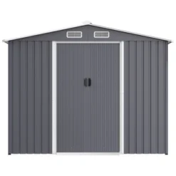 Outdoor Storage Shed 8 X 12FTLarge Metal Tool Sheds, Heavy Duty Storage House With Sliding Doors With Air Vent To Store Bikes, Tools,Grey -House Furnish World GUEST 9503bafc 8ca9 4f93 88e7 3c9b47d68ed8