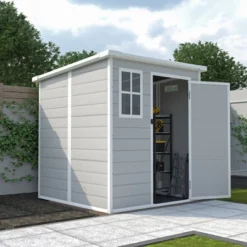 6x6 FT Outdoor Resin Storage Shed , Waterproof,with Floor & Window & Lockable Doors And Vents, Tool Shed For Bike,Garden,All Weather Use, Light Grey -House Furnish World GUEST 95614aac 0ef7 4e14 968f 1739b55d2153