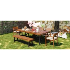 GO Outdoor Wood Dining Set For 7-8 Person, Outdoor Dining Furniture With Removable Cushions, Ergonomic Chairs And Bench, Thicker Table, Nature -House Furnish World GUEST 95e949d4 4617 4bf9 bf2f 29a86480d63b