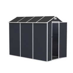 4*8ft Resin Storage Shed, High Quality Pp Material, Strong Structure, Waterproof, Rust And UV Proof, Large Storage Space,HD Window Lighting Dark Gray -House Furnish World GUEST 9602eaba 8f13 442e 8f20 cb5352c575b3