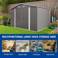 10 X 8 FT Outdoor Storage Shed,Lockable Door And Air Vent, Clear Window Garden Tool Shed For Bicycles,Backyards, Patios, Lawns,Gray -House Furnish World GUEST 964c5dae fb35 4509 8b3d 299e13ae0a88