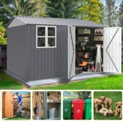 8X10FT Outdoor Storage Shed With Thickened Galvanized Steel,with Sloped Roof & Double Lockable Door,with 6 Vents, For Backyard Garden Bike,Lawnmower -House Furnish World GUEST 97f6739f 4fdc 4151 b290 4a56e33e77e3