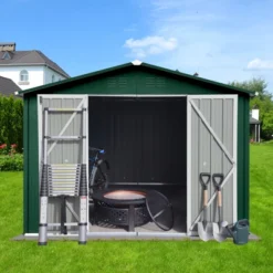 Metal Garden Sheds 8ft¡Á10ft Outdoor Storage Sheds Green + White -House Furnish World GUEST 99708573 cd5d 408e 98dd 1479b7b4e494