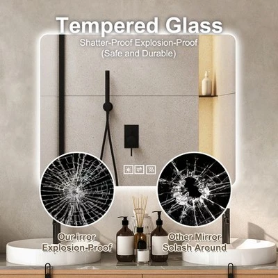 Bathroom Mirror With Led Lights Front And Backlit,Anti-Fog Lighted Vanity Mirrors For Wall Mounted,3 Colors And 5 Level Dimmable, Horizontal/Vertical 7 Bathroom Mirror With Led Lights Front And Backlit,Anti-Fog Lighted Vanity Mirrors For Wall Mounted,3 Colors And 5 Level Dimmable, Horizontal/Vertical - Image 7