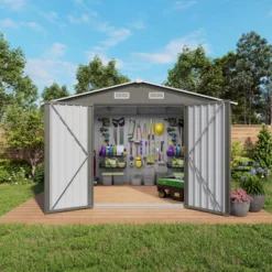 10 X 8 FT Outdoor Storage Shed,Lockable Door And Air Vent, Clear Window Garden Tool Shed For Bicycles,Backyards, Patios, Lawns,Gray -House Furnish World GUEST 9b5412a1 2d24 42be 85d1 85a32a47116a